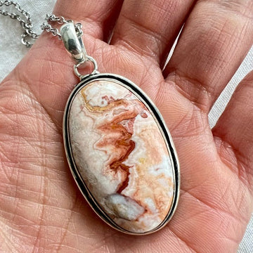 925 Crazy Lace Agate Cabachon Pendant Necklace