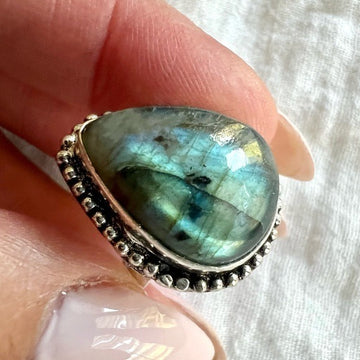 925 Flash Labradorite Teardrop Ring 6.5