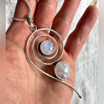 925 Reiki Vortex Rainbow Flash Moonstone Necklace Pendant