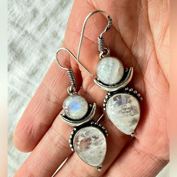 925 Rainbow Flash Moonstone Angel Earrings