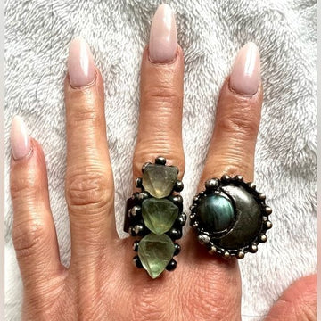 LUNA Flash Labradorite + Pyrite Moon Ring 6 7 8 9