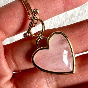 14k Gold Plated Rose Quartz ❤️ Heart Toggle Necklace Pendant