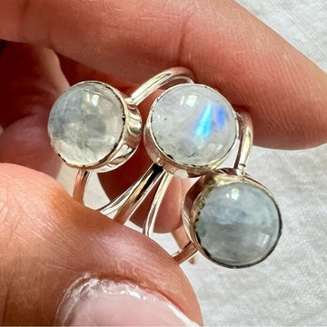 925 Triple Ring! Rainbow Flash Moonstone Connector Ring sz 9.25