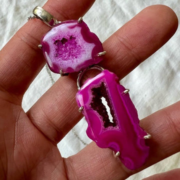925 Pink Window Micro Quartz Crystal Pendant Necklace