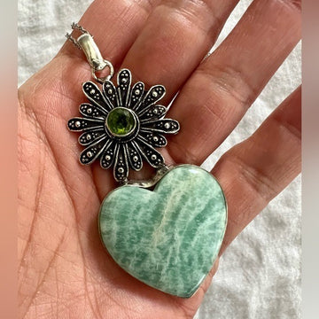 925 Peaceful AMAZONITE Heart ❤️ Pendant Necklace