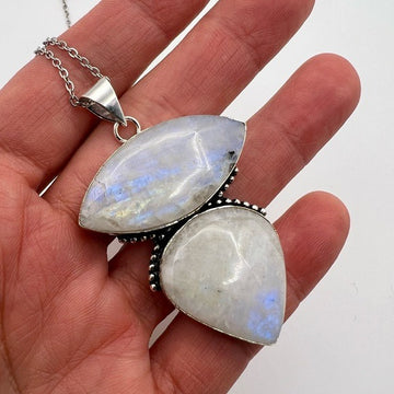 925 Double Rainbow Flash Moonstone Pendant Necklace