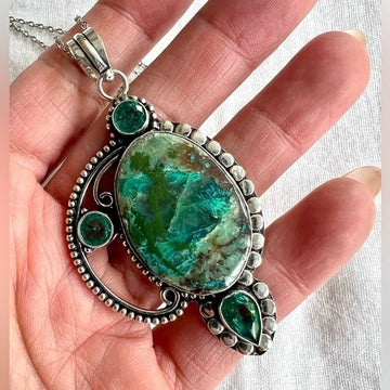 925 Personal Power Chrysocolla + Topaz Necklace Pendant