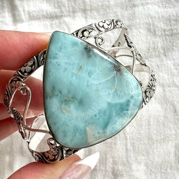 925 MASSIVE Caribbean Larimar Cuff Bangle Bracelet