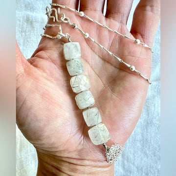 925 OMG STUNNING Cubed Tourmalated Quartz Long Cleavage Necklace Pendant