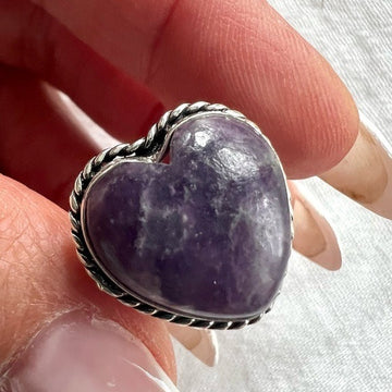 925 Third Eye Lepidolite Heart ❤️ Ring 10.75