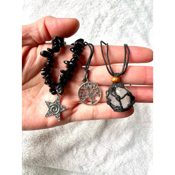 Tree of Life Black Onyx + Quartz 3 Necklace Set!