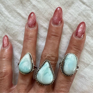 925 You Choose! Ocean Blue Caribbean Larimar Ring 8.5