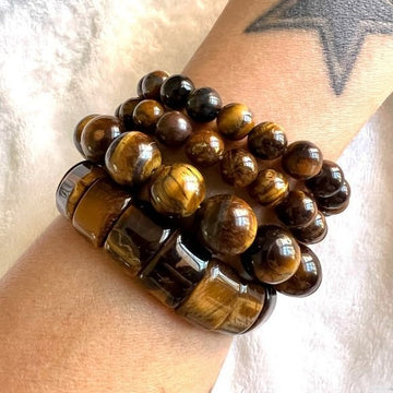 Courage Tiger Eye FLAT Bead Mala Style Bracelet