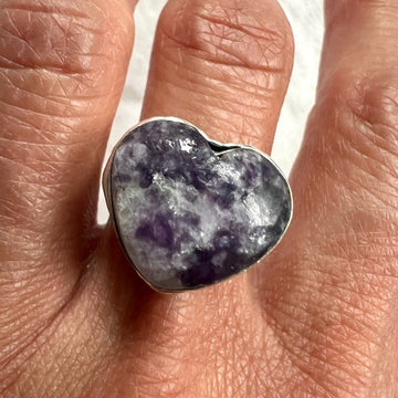 925 Third Eye Lepidolite Heart ❤️ Ring 7.25