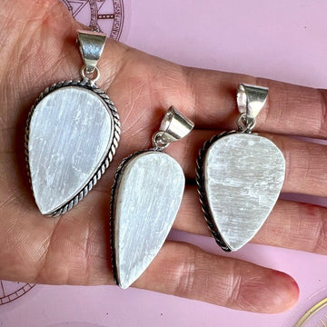 925 STUNNING! You Choose! Selenite Gypsum Teardrop Pendant Necklace
