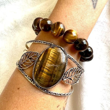 Courage 12mm TIGER EYE Bead Mala Bracelet