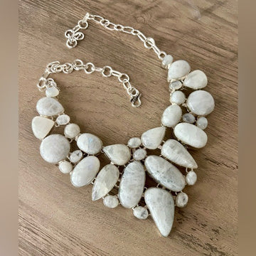 925 LUNA GODDESS Rainbow Flash Moonstone Goddess Collar Bib Necklace
