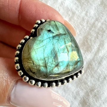 925 LOVE ❤️ Heart Flash Labradorite Ring 8