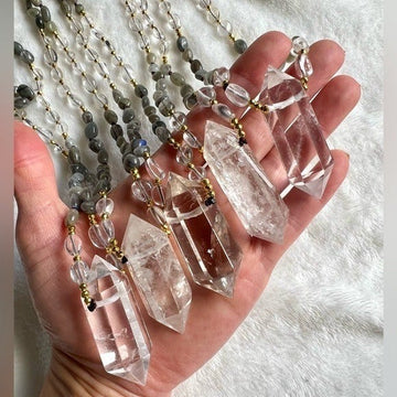You Choose! DT Power Quartz + Labradorite Mala Pendant Necklace