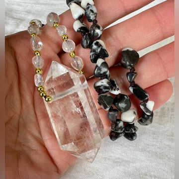 White Buffalo Turquoise + DT Quartz Mala Necklace Pendant