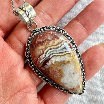 925 Mexican Crazy Lace Agate Necklace Pendant