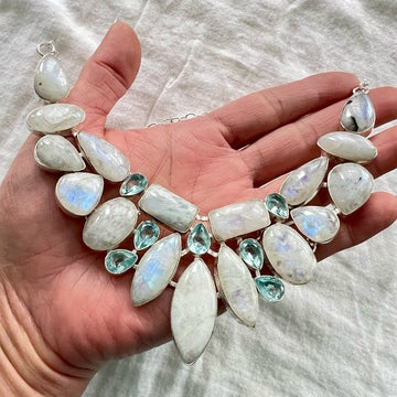 925 GODDESS Rainbow Flash Moonstone + Topaz Necklace