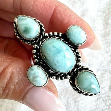 925 OMG GORGEOUS! Larimar 5 Stone Ring 9