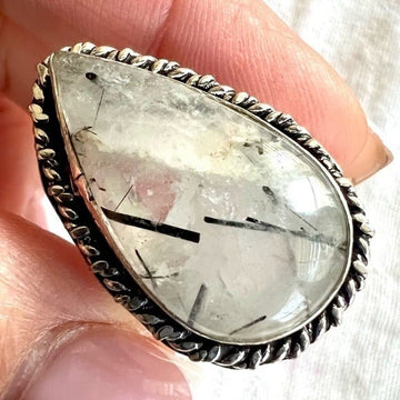 925 Soft Power Tourmalated Quartz Ring 7.5