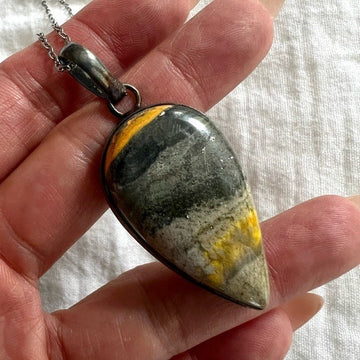 925 Antiqued Bumble Bee Jasper Pendant Necklace