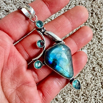 926 Aqua Flash Labradorite + Topaz Necklace Pendant