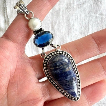 925 Spiritual Sodalite + Pearl Necklace Pendant