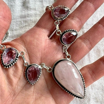 925 LOVE BOMB Rose Quartz + Pink Tourmaline Necklace
