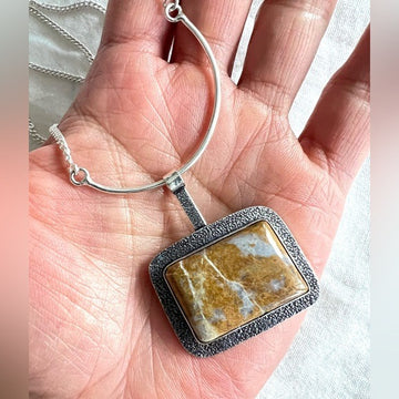 925 Sunny Yellow Jasper Arc Pendant Necklace