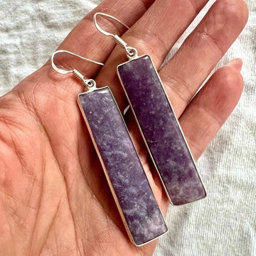 925 Long Geometric Galaxy Lepidolite Earrings