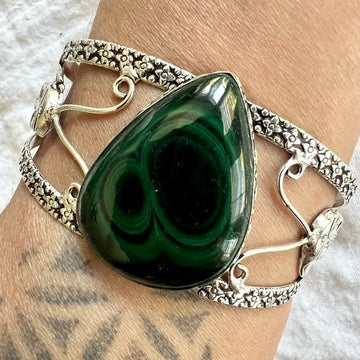 925 Heart Activation MALACHITE Cuff Bracelet