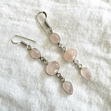 925 Dainty Light Rose Quartz Dangle Earrings
