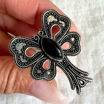925 Beauty! ONYX Butterfly BOW Ring! 6.75, 9, 10.5