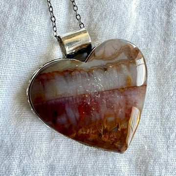 925 Earth Stone Red + Yellow! Moss Agate Heart ❤️ Necklace Pendant