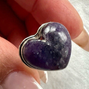 925 Third Eye Lepidolite Heart ❤️ Ring 6.25