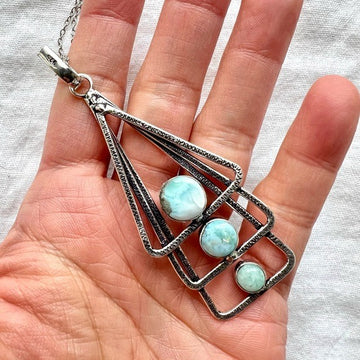 925 Simpler Modern Triple Larimar Necklace Pendant