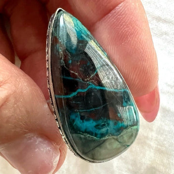 925 Truth Stone Chrysocolla Teardrop Ring 8.25