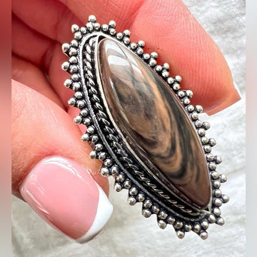 925 Gorgeous! Mahogany Obsidian Marquis Ring 6.5