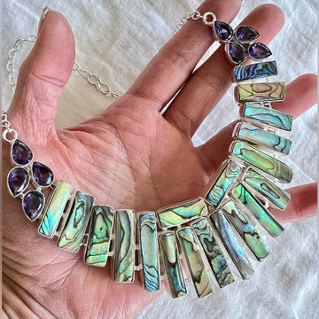 925 GODDESS Healing Abalone Shell Bib Collar Necklace