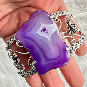 925 Violet Solar Window Micro Quartz Cuff Bracelet