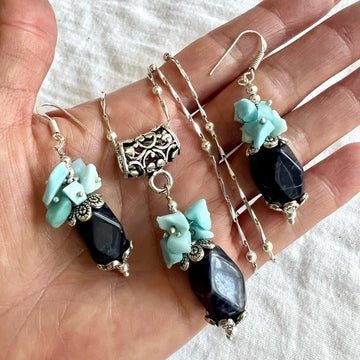 925 OMG OMG Gorgeous! Sodalite + Smithsonite Necklace + Earrings Set
