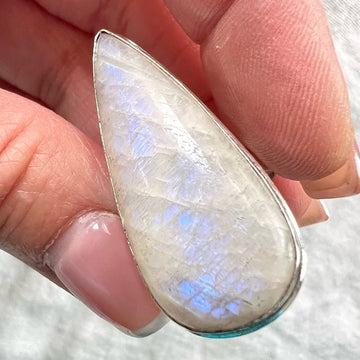 925 STUNNING! HUGE Flash Peach Moonstone Ring 7 1/2