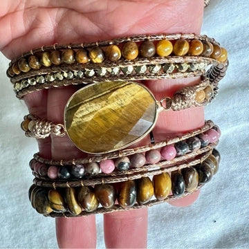 Courage + Passion! Tigers Eye + Rhodonite Wrap Bracelet