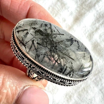 925 Soft Power Tourmalated Quartz Ring 8.25