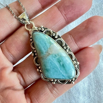 925 Caribbean Larimar Ornate Pendant Necklace