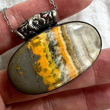 925 Souls Growth! Bumble Bee Jasper Pendant Necklace